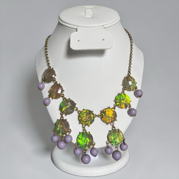 Jewelry - 🍭5 for $20🍭 Silver Tone Green Foil Beaded Drop Statement Necklace CC